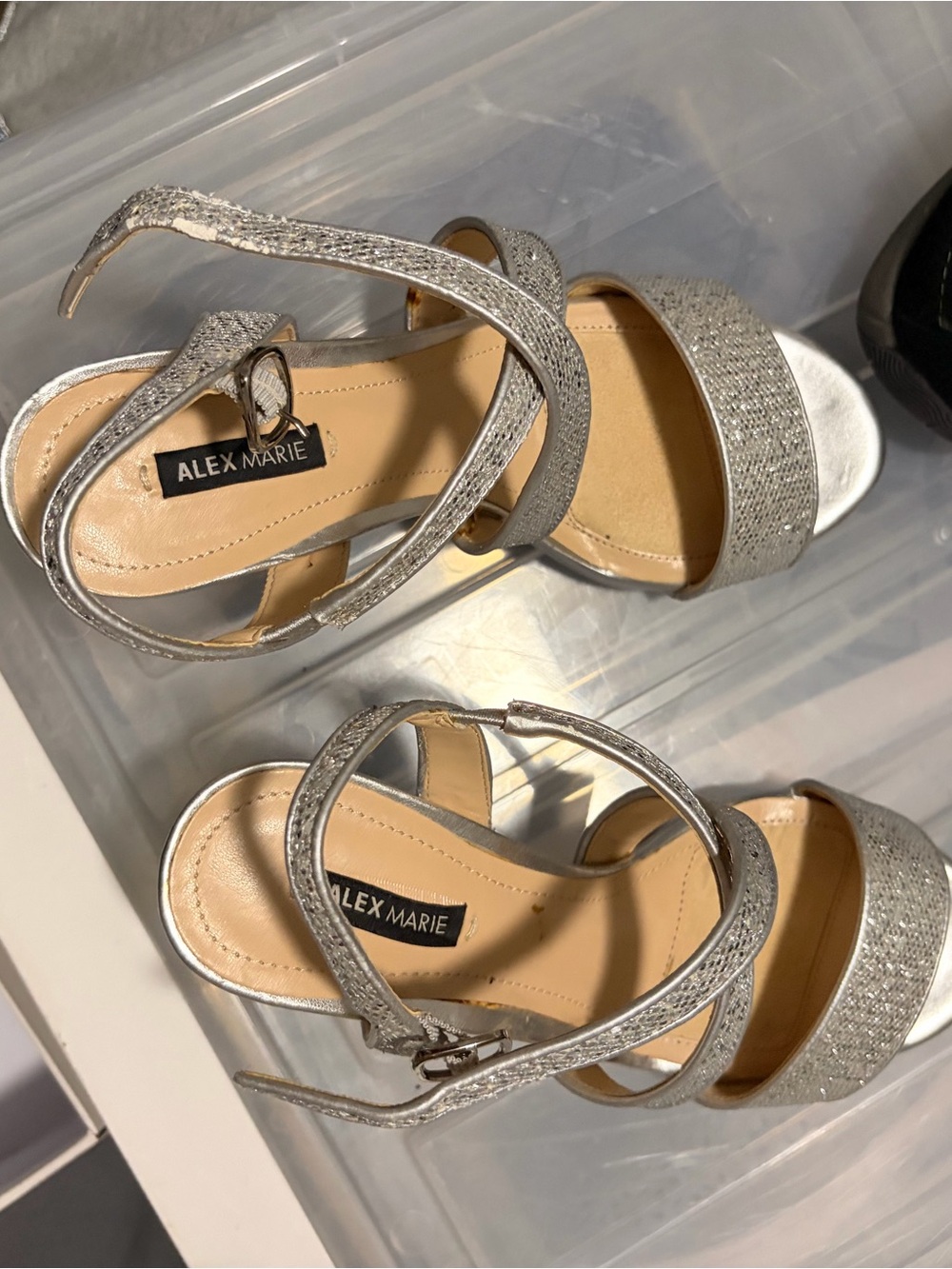 Alex Marie Silver Glitter Ankle-Strap Heels